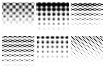 Halftone gradient. Dotted gradient, smooth dots spraying and halftones dot background seamless horizontal geometric pattern vector template set. Abstract dot gradient design element pattern modern 