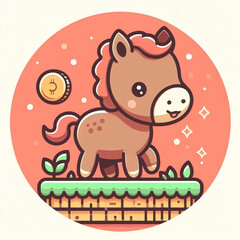 Meet the charming logo of Cute baby Horse crypto coin - a cartoon pony with a bitcoin, capturing the essence of cuteness and cryptocurrency