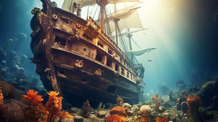 The Sunken Shipwreck of a Pirate Ship - obrazy, fototapety, plakaty