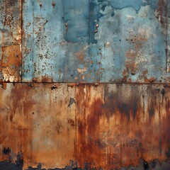 Blue and brown rusty metal wall background