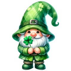 Cute lucky gnome watercolor clipart with transparent background