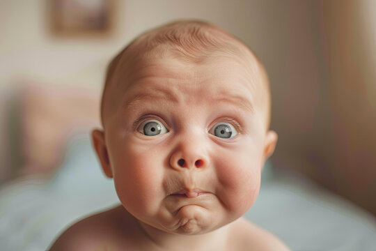 One month old baby cross eyed making a funny face