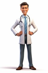 Fototapeta premium A cartoon doctor in a white coat with a stethoscope around his neck
