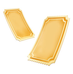 Blank golden tickets 3d rendering illustration