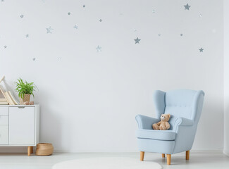  Small Light Blue Armchair for Kids in White Room