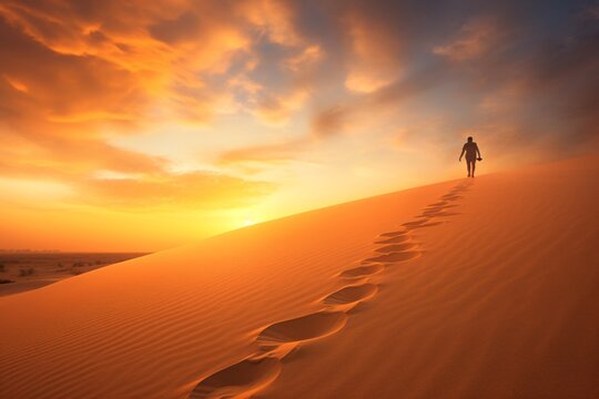 a person walking up a sand dune