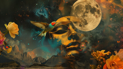 Cosmic Masquerade: A Fantastical Face Amidst Space and Nature