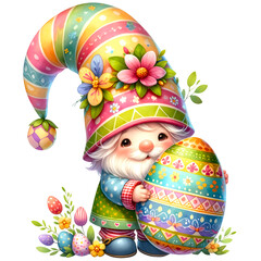 Cute easter gnome watercolor clipart with transparent background