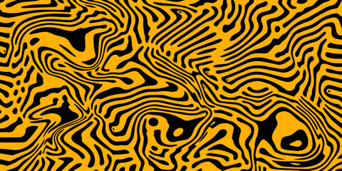 Abstract trippy yellow and black psychedelic background with melting and distorting lines. Creative trippy pattern.