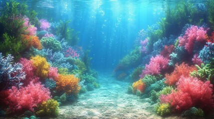 Fototapeta premium Underwater coral reef with bright and colorful corals and fish