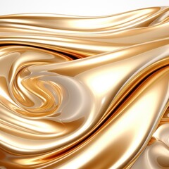 Abstract gold background with smooth liquid wave. Golden flow. 3d rendering.