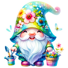Cute garden gnome watercolor clipart with transparent background