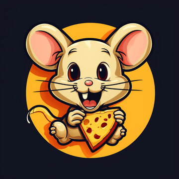 a cheerful cartoon mouse holding  the cheese depicted with subtle texture and shading,