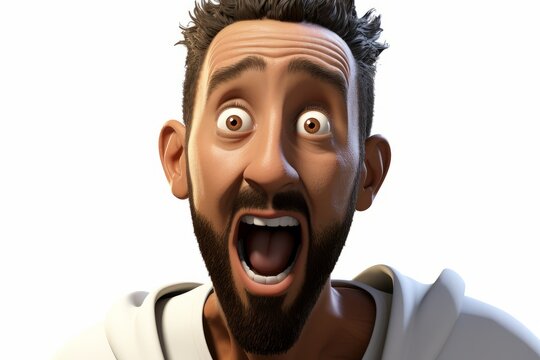 A 3D rendering of a man with his mouth open in shock