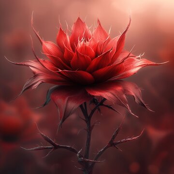 A beautiful red flower with sharp thorns