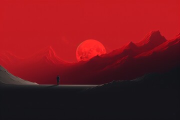 A minimalistic landscape wallpaper with red and black color