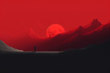 Tuinposter A minimalistic landscape wallpaper with red and black color © Tarun