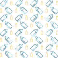 Fototapeta na wymiar Feeding bottle trendy repeating pattern blue yellow beautiful vector illustration background