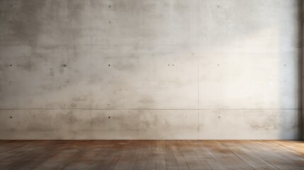An empty room with a concrete wall and wooden floor