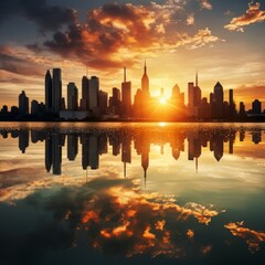 New York City skyline at sunset