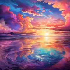 Foto auf Alu-Dibond Colorful cloudscape over a calm sea © Molostock
