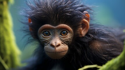 A baby chimpanzee with big brown eyes looks at the camera - Powered by Adobe