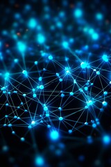 Blue glowing plexus structure with glowing dots and lines. Abstract futuristic background. 3D rendering.