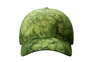 green forest baseball cap mockup front view, white background isolated PNG
