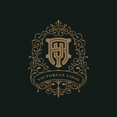 Victorian style monogram with initial AY or YA. Badge logo design. can be applied on stationery, invitations, signage, packaging, or even as a branding element and etc
