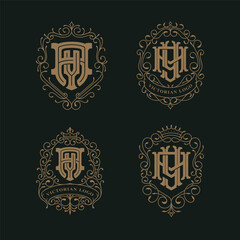 Victorian style monogram with initial AY or YA. Templates set designs. Can be applied on stationery, invitations, signage, packaging, or even as a branding element and etc
