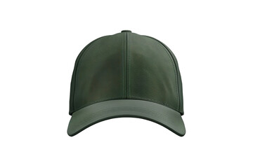olive green baseball cap mockup front view, white background isolated PNG