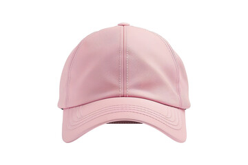 Pink baseball cap mockup front view, white background isolated PNG