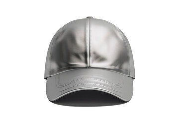 sliver baseball cap mockup front view, white background isolated PNG