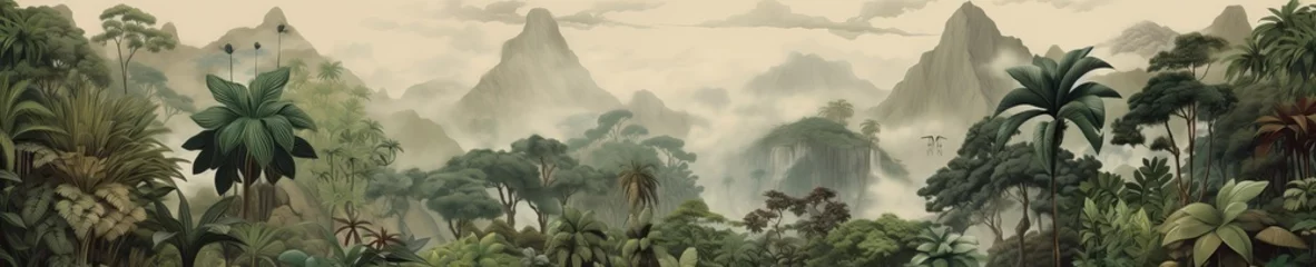 Rugzak Watercolor pattern wallpaper. Painting of a jungle landscape. © Simon