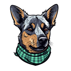 head of dog with a scarf vector illustration isolated transparent background logo, cut out or cutout t-shirt print design