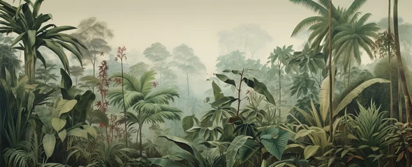 Fotobehang Lush jungle landscape in watercolor style. © Simon