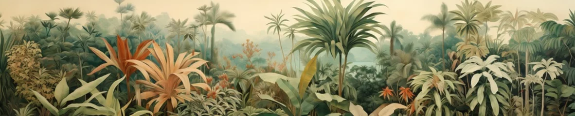 Photo sur Plexiglas Kaki Lush jungle landscape in watercolor style.