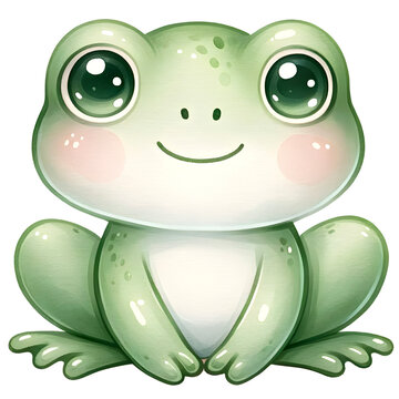 Cute watercolor frog clipart with transparent background