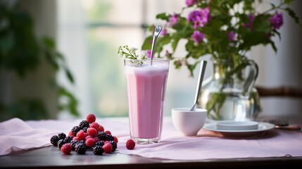 Obraz na płótnie Canvas 3d milk shake glass with fruits