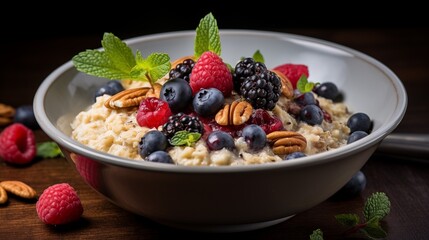 healthy breakfast with muesli and berries. Fresh granola, muesli with yogurt and berries. Close-up