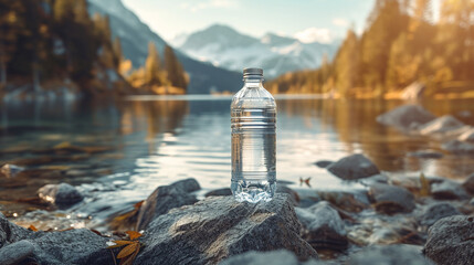 Pure water. Bottle of water on natural background. 