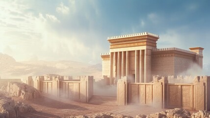 Destruction of the Jerusalem temple by the Roman Empire Generative AI Illustration - obrazy, fototapety, plakaty