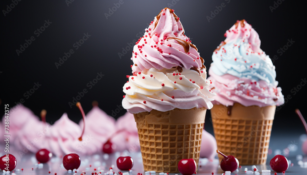 Wall mural homemade ice cream sundae, a sweet celebration of summer generated by ai