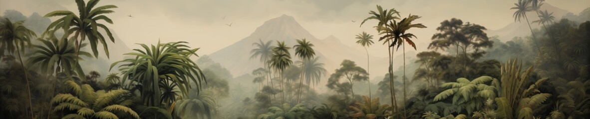Fototapeta na wymiar Watercolor pattern wallpaper. Painting of a jungle landscape.