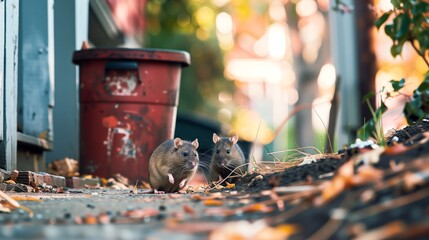 Urban area with rats pest problems in trash bins Generative AI Illustration