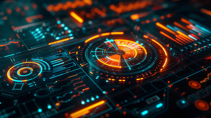 Fototapeta premium High-Tech Financial Analysis with Futuristic Graphs and Pie Chart