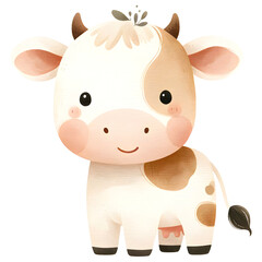 Cute watercolor cow clipart with transparent background