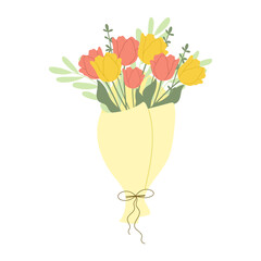 Handdrawn bouquet with tulips in soft colors. 