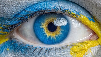 human eye painted yellow and blue