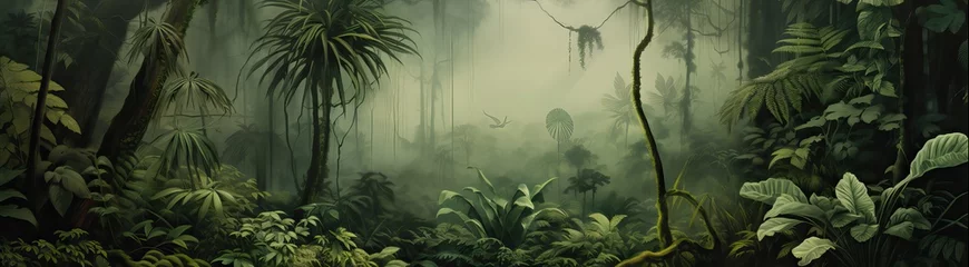 Fotobehang Dark jungle landscape in watercolor style. © Simon